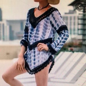 Surf Gypsy crochet blue tie dye swim cover.